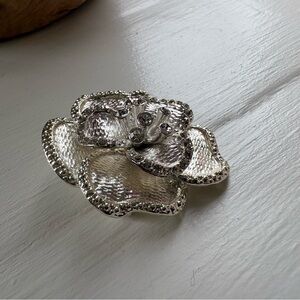 Silver Flower Brooch with Rhinestones